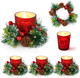 Christmas Votive Candle Holders: Candle Wreaths Rings with Red Berry and Pinecone Elk Glass Set of 4 for Christmas Home Table Centerpiece