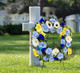 MUVIC Handmade Cemetery Wreath with Grave Holder, Artificial Flower Wreaths for Tombstone Decoration of Memorial Day/Mother's Day/Father's Day/Christmas,Blue,Yellow,White