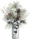 Nearly Natural 28in. Frosted Greenery and Pinecone with Plaid Bow Artificial Christmas Arrangement in Decorative Tin
