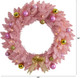 Nearly Natural 24in. Pink Artificial Christmas Wreath with 35 LED Lights and Ornaments