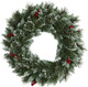 Nearly Natural 24in. Frosted Swiss Pine Artificial Wreath with 35 Clear LED Lights and Berries, Green, 5x24x24
