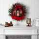 Nearly Natural 28in. Poinsettia and Berry Holiday Lantern Christmas Wreath with LED Candle,Red