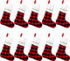 NOVWANG 10 Pack Christmas Stockings, 15.5 Inch Red Black Buffalo Plaid Christmas Stockings Bulk Festive Holiday Decor for Tree, Fireplace, Wreath