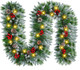 9FT Prelit Christmas Garland with Lights Decorations: Artificial Greenery Garland Battery Operated for Fireplace Mantle Stairs Windows Xmas Decorations, Indoor Outdoor Holiday Garland Decor (Garland1)