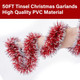 50FT Christmas Decorations Tinsel Garland Red Tinsel Garland Christmas Tinsel Garlands Tinsel Twist Garland for Indoor for Xmas Tree Holiday Disco Party Christmas Decor