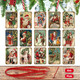 15 Pcs Christmas Vintage Style Hanging Banner Victorian Christmas Ornaments Garland Decorations with Red Ribbon Traditional Xmas Santa Bunting Decor for Home Office Party Fireplace Mantle
