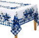 Peryiter Blue and White Christmas Tablecloth Blue Poinsettia Christmas Tablecloth Decorations Winter Reusable Xmas Plaid Bordered Fabric Table Cloth for Christmas Party(60 x 102 Inch)