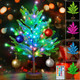 Pooqla RGB Lighted Mini Christmas Tree, Color Changing Tabletop LED Xmas Tree with Remote, Colorful 80 LED Pre-lit Artificial Small Tree with Hanging Ball Ornaments for Home Party Christmas Decoration