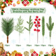 70PCS Artificial Pine Branches Christmas Greenery - Artificial Pine Needles Branches with Red Berry Stems Fake Pine Branches Set for DIY Christmas Tree Wreath Garland Crafts Holiday Home Decoration