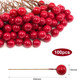 Quacc 100pcs Red Artificial Holly Berries Lovely 0.4" Fake Berries on Wire Realistic Berries for Christmas Tree Garland Flower Wreath Decorations Wreath DIY Craft Use