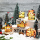 Queekay Christmas Winter Village Houses Set Christmas Miniature Resin Ornament Kits Christmas Cedar Bare Branch Tree Street Lamp Room Decor(Retro Style)