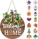 Interchangeable PVC Faux Wood Seasonal Welcome Sign, Rustic Round Wood Wreath Wall Hanging Outdoor for Housewarming , Seasons Holiday Fall Halloween Christmas Decoration.(Size: 12")
