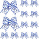12 Pcs Christmas Bows Chinoiserie Ornaments 6.3 Inch Large Blue and White Chinoiserie Decor Christmas Wreath Bows Christma Tree Bows Ribbons for Garland Holiday Party