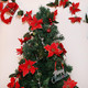 Christmas Garland, Poinsettia Christmas Flowers Decorations Garland, Artificial Flowers Garland with Red Berries Holly Leaves, Christmas Tree Decor Xmas Party Fireplace Wall Garden Decor, Pack of 2