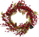 Red Co. 22” Light-Up Christmas Wreath with Red Cranberries, Pinecones & Leaves, Battery-Operated LED Lights with Timer