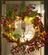 Red Co. 22” Light-Up Christmas Wreath with Red Cranberries, Pinecones & Leaves, Battery-Operated LED Lights with Timer