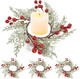 4PCS Christmas Candle Rings Wreaths, Christmas Candle Holder Pillar Candle Ring Artificial Berry Pine Branch Candlestick Garland for Table Decoration
