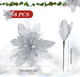 Riceshoot Poinsettia Flower Artificial Poinsettia with Clips Christmas Decor Glitter Poinsettia Christmas Ornaments Christmas Tree Flower Decoration with Stem Xmas Wreath Holiday Home Decor(Silver)