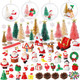 96 Pcs Miniature Ornaments for Snow Globe Kit DIY Christmas Village Decoration Christmas Figurines Mini Christmas Ornaments with Snowman Reindeer Santa Claus Snowflake(Green)