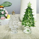Crystal Christmas Tree Figurines with LED Light Wire, Glass Christmas Tree Figurine Home Decor, 2PCS Christmas Tree Statues Decor for Bedroom (Green+White)
