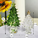 Crystal Christmas Tree Figurines with LED Light Wire, Glass Christmas Tree Figurine Home Decor, 2PCS Christmas Tree Statues Decor for Bedroom (Green+White)