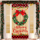 Merry Christmas Door Cover Decorations Wood Grain Christmas Wreath Door Banner Xmas Small Buffalo Plaid Edge Door Cover Banner for Farmhouse Front Door Decoration Year Christmas Party Supplies