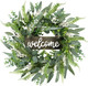 Sggvecsy Green Artificial Eucalyptus Wreath with Welcome Sign 20in Mixed White Berries Spring Summer Wreath for Front Door Wall Window Farmhouse Festival Porch Patio Garden Decor