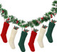 Shappy 6 Pc 18" Christmas Stockings with Artificial Pine Branches Garland 6.56 Ft Knit Christmas Stocking with Red Berries Pine Cones for Family Home Xmas Party Decorations