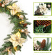 SHareconn 6FT Pre-Lit Christmas Garland Decoration with Multi-Color LED Lights, Battery-Operated Timer, Poinsettia for Mantle Fireplace Stairs Indoor Outdoor Xmas Decoration, Champagne Gold SHareconn 6FT Pre-Lit Christmas Garland Decoration with Multi-Color LED Lights, Battery-Operated Timer, Poinsettia for Mantle Fireplace Stairs Indoor Outdoor Xmas Decoration, Champagne Gold