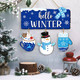 Christmas Hello Winter Door Sign, Winter Snowman Wooden Hanging Sign, Welcome Xmas Wall Decor Blue Gloves Scarf Snowflakes Rustic Winter Wreath for Holiday Indoor Outdoor Home Decor
