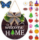 Interchangeable Welcome Sign Wreaths for Front Door - Seasonal Round Wood Door Sign, Farmhouse, Porch Wall Outdoor Hanging for Thanksgiving, Halloween, Christmas，Fall Home Housewarming Ideas