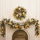 Christmas Wreaths for Front Door with Lights Pre-Lit, Soomeir 24“ Champagne Gold Door Wreath with Ball Ornaments, Battery Operated Holiday Thanksgiving Fall Winter Decor (Gold)