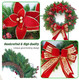 Christmas Wreaths for Front Door, Soomeir Winter Wreath with Large Red Bow, Red Berries and Christmas Balls, for Wall Windows Mantle Outdoor Christmas Decoration