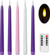 Flameless Advent Candles, Set of 5 - Flickering LED Flame, 11 Inch Taper Candlesticks, Remote Controlled - 3 Purple, 1 Pink, 1 White for Christmas Wreath