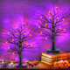 2 Pack 24 Inch Black Halloween Tree with 24 LED Orange Purple Lights, USB/Battery Operated Halloween Table Decorations Tree Light with Timer, Scary Halloween Decorations Indoor for Home Party Decor