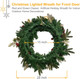 28’’ Pre-Lit Artificial Christmas Wreath Battery Operated 35 LED Lights with Gold, Green, and Red Ornaments, Glittering Gold Leaf Steams for Front Door, Xmas Wreath for Holiday Christmas Decorations