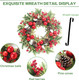 Super Holiday Artificial Christmas Wreath, Front Door Wreaths Decorations for Home, Party, Holiday, Thanksgiving, Xmas Decor - with Wreath Hanger, Green/Red.
