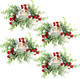 4 Pcs Christmas Candle Rings Wreath Red Berries with Eucalyptus Leaves 3.15inch, Snowy Small Wreath Candle Ring Holder for Pillars, Christmas Home Kitchen Table Centerpieces Decor