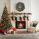18Inch Christmas Wreath, Artificial Prelit Christmas Wreath with Lights for Door, Battery Operated Lighted Indoor Christmas Wreath