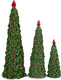 Set of 3 Sculpted Resin Holly Christmas Trees with Red Cardinals and Berries, 6, 9 and 12 Inches High