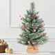 2ft Mini Christmas Tree with a Burlap Base, Unlit Artificial Small Tabletop Christmas Tree, Cashmere Snowy Table Fake Xmas Trees with a Cloth Bag Base, Green, Snow