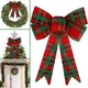 6 Pack Christmas Bows Decorations, Large Christmas Buffalo Plaid Bows for Wreath Garland Christmas Tree Topper Ornaments Outdoor Indoor Christmas Decorations Home Party Crafts, 9 x 12.5 (Red Green)