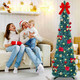 TURNMEON 5 Ft Pop Up Christmas Tree Tinsel 50 Warm White & Colorful Change Lights 8 Modes Timer Christmas Balls Bow Flower Battery Operated Pencil Slim Tree Holiday Party Christmas Decoration Indoor