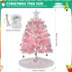 Mini Christmas Tree with Lights, 24inch/2ft Tabletop Artificial Pink Christmas Tree with Tree Skirt Led String Light for Home Office Party Christmas Decoration with Star Pearl Christmas Bells