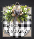 Christmas Wreath Signs,Wood Door Sign, Buffalo Plaid Front Door decor, Farmhouse Wall Decor, Christmas Door Hanger, Christmas door hanging outside Decorations (Black with White)