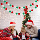 Vuzvuv 2 Pieces 6 Red Green White 1.6" Large Pom Pom Ball Garlands, 6.6 Ft Long 20 Pompom Balls Garland for Wall,Home,School,Classroom,Christmas Tree Decoration and Party Decor