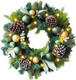 WANNA-CUL Pre-Lit 20 Inch Lighted Christmas Wreath for Front Door Decoration with Green Gold Christmas Ball Ornaments,Battery Operated 30 LED Lights