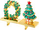 Christmas Tree Stocking Holders for Mantel ,Christmas Wreath Stocking Hangers for Fireplace Mantel Weighted Stocking Hooks Metal Tree Stocking Holder Stand for Christmas Decoration (Gold Tree Set)