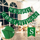 Whaline Christmas Burlap Banner Canvas Merry Christmas Green Banner Bunting Garland Pre-Assembled Hanging Xmas Decorations for Christmas Party Supplies Home Fireplace Wall
