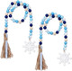 Whaline 2Pcs Winter Wood Beads Garland with Snowflake Pendants Blue White Buffalo Plaids Rustic Farmhouse Xmas Hanging Ornament Snow Flake Beads for Winter Tiered Tray Fireplace Home Decor